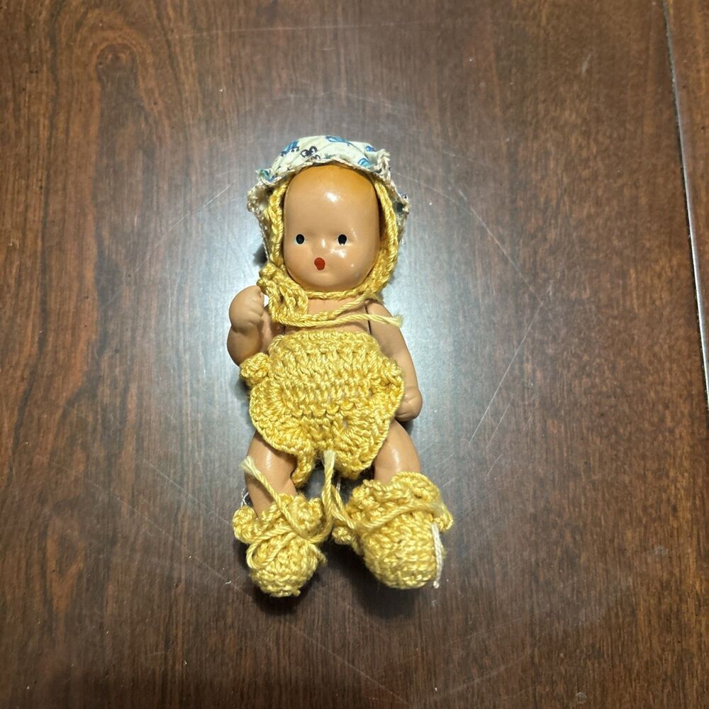 Vintage Storybook Doll 4 Inch USA Jointed Bisque Miniature Dress Complete